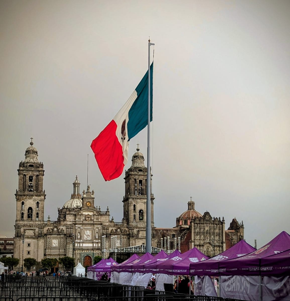 Mexican flag flying over the Zocalo