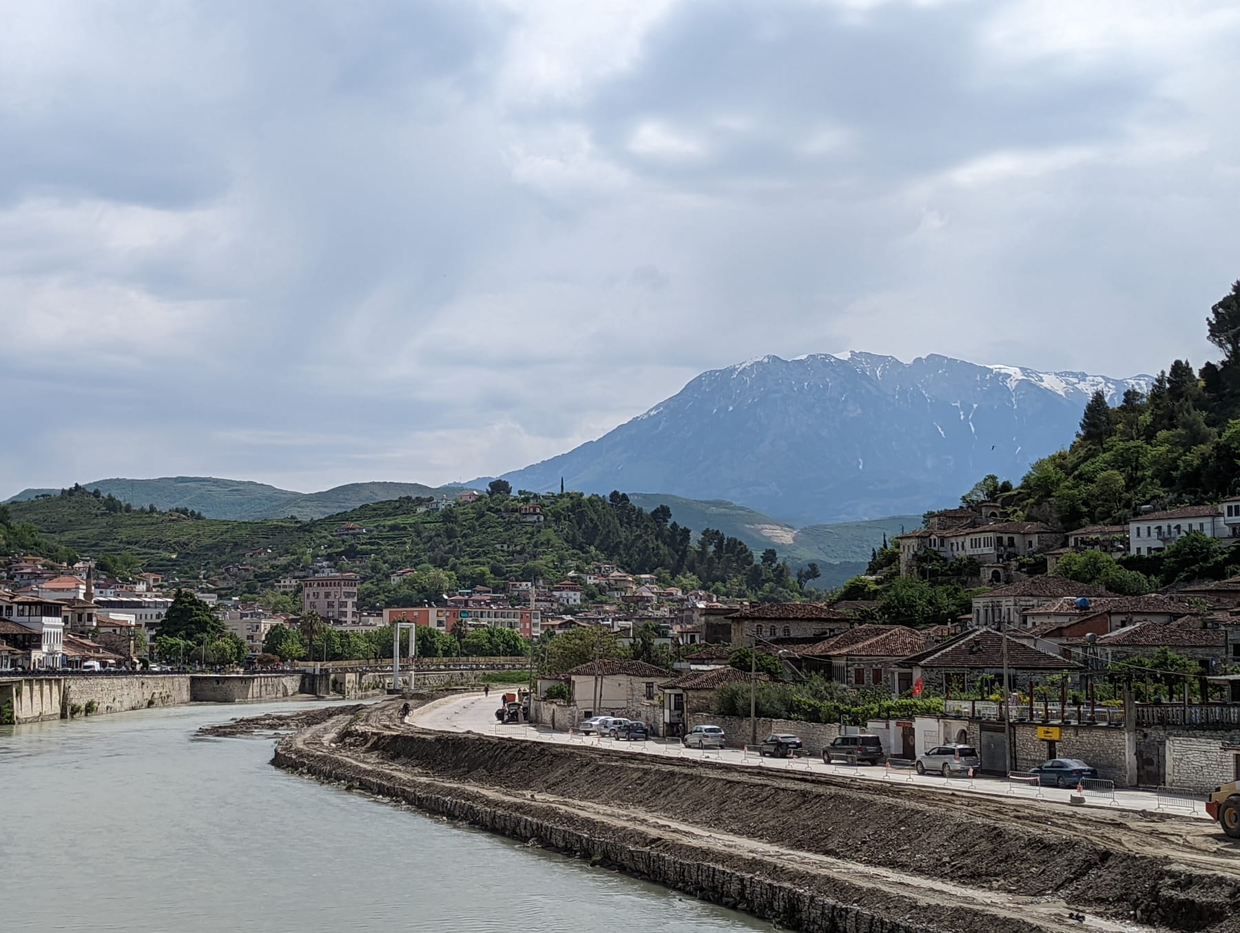 View from the bridge across the Osum River toward Berat old town