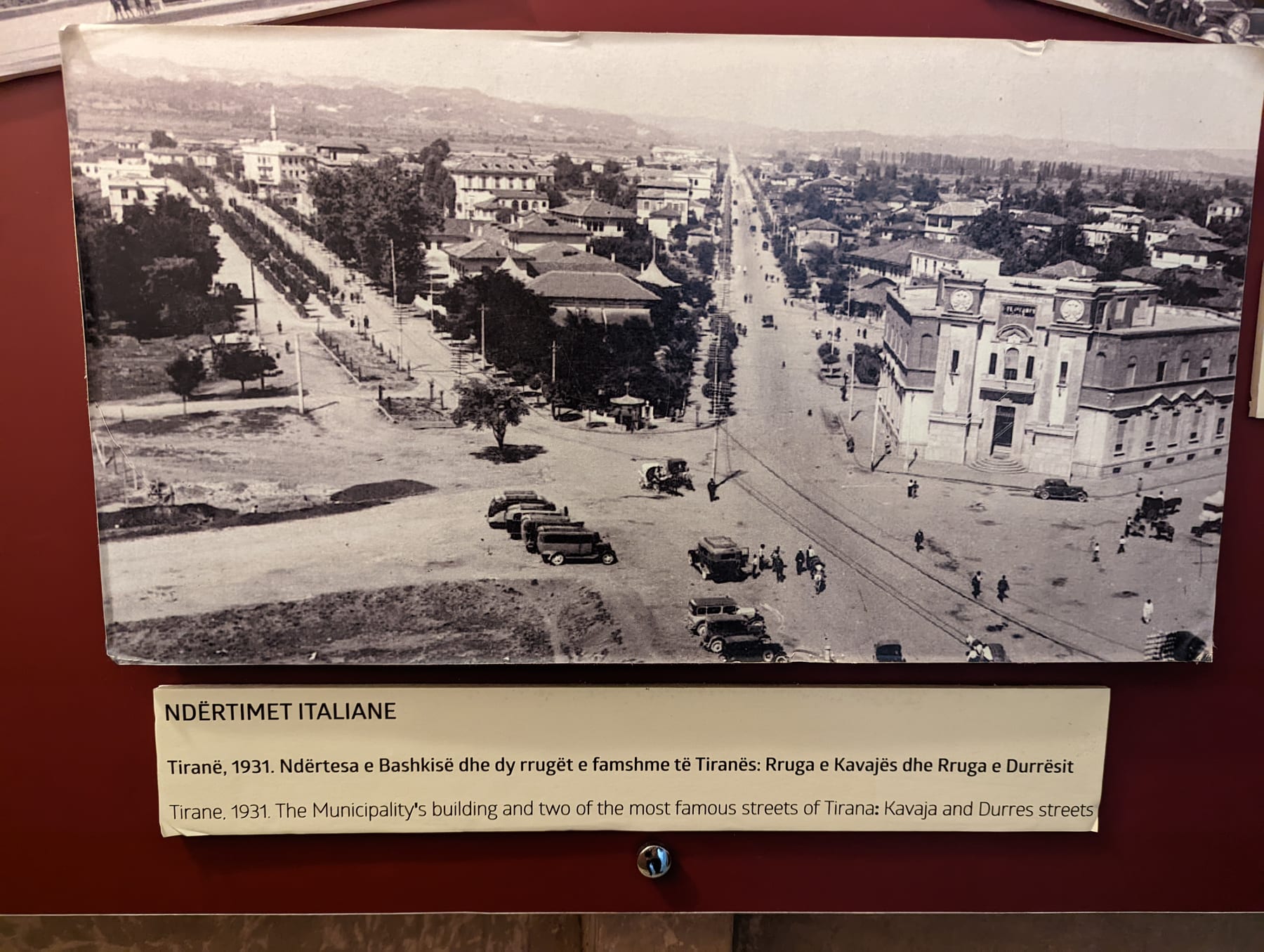 Historical exhibits and photographs inside the Bunk Art museum in Tirana