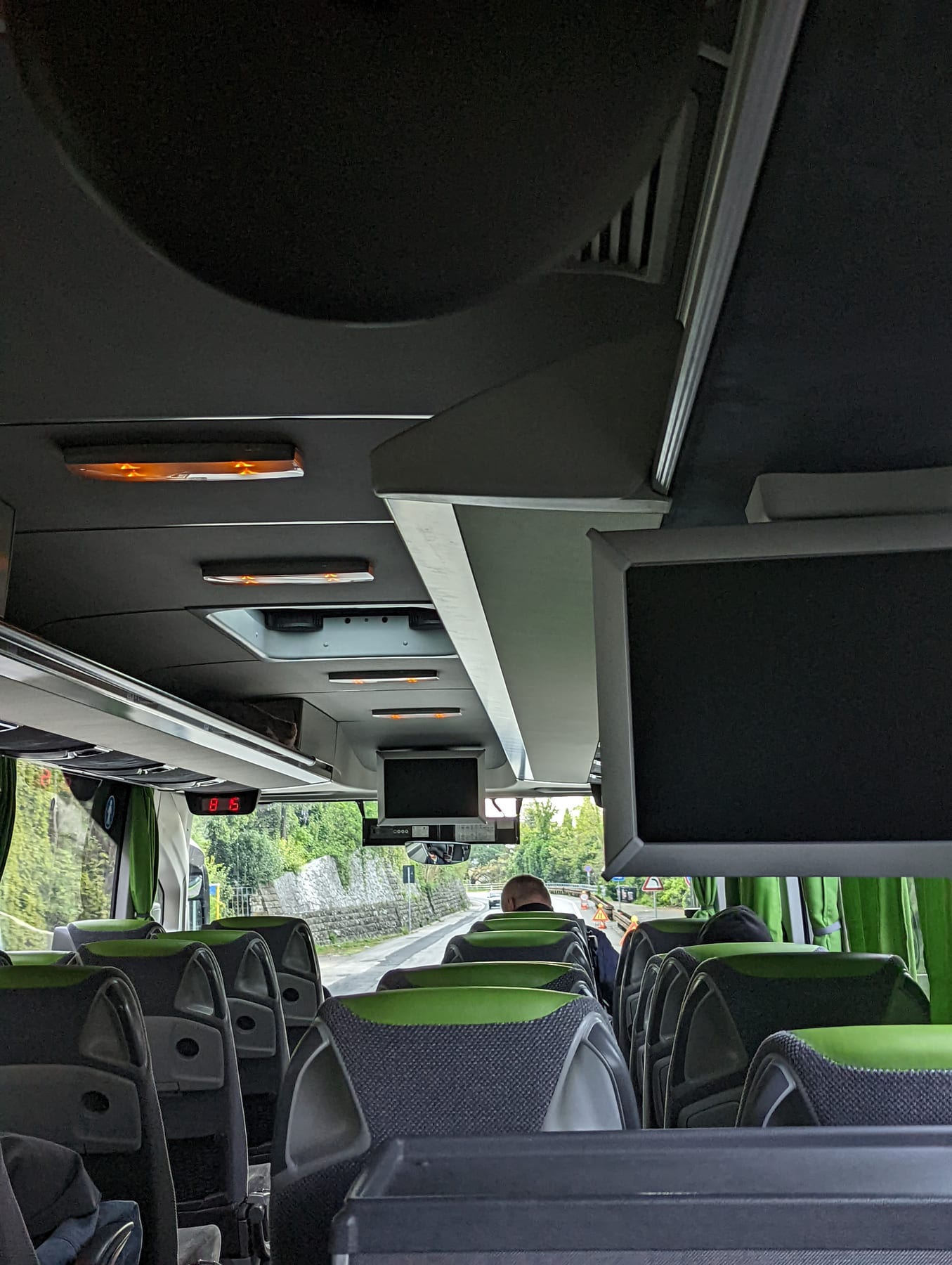 Passengers sitting inside the FlixBus on the route from Venice Mestre to Ljubljana
